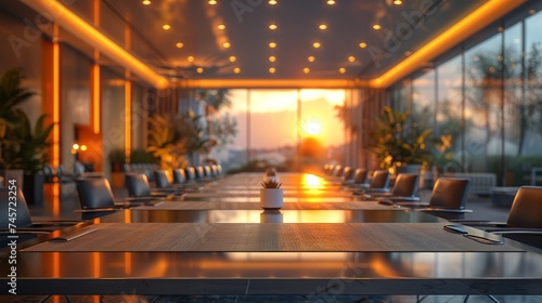 Sunset Strategy: Golden Hour Over a Modern Corporate Boardroom