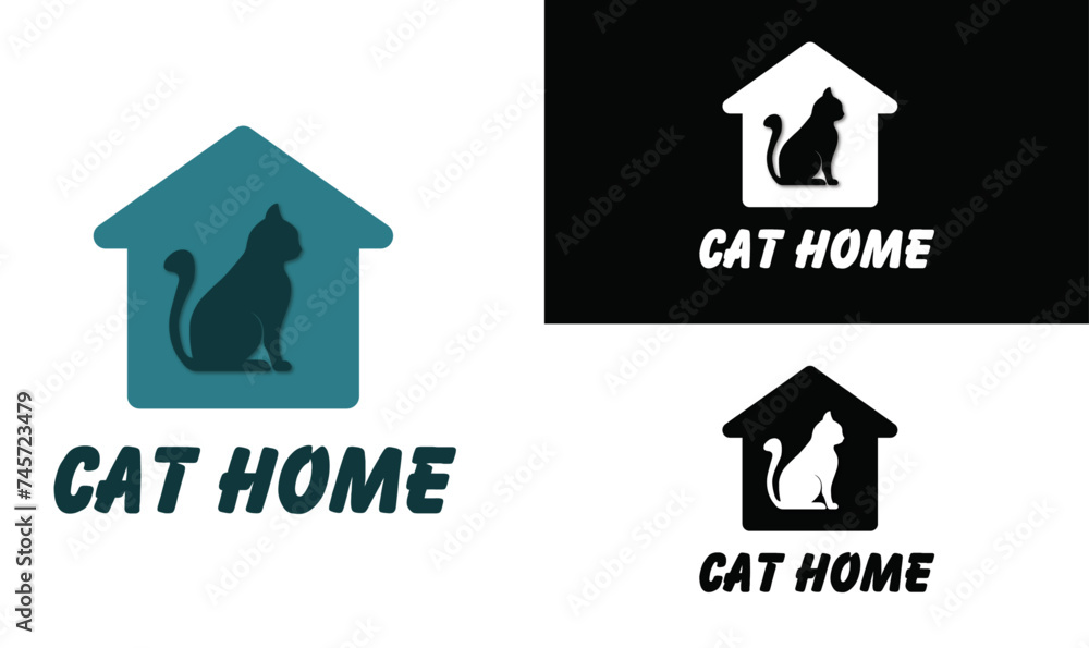 Cat logo, CAT HOME logo design with cat icon logo and small home concept. Cat logo, CAT HOME logo design with cat icon logo and small home concept.