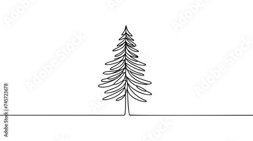 Christmas pine fir tree line art. Continuous one line drawing. Vector illustration minimalistic design. 2025 year.