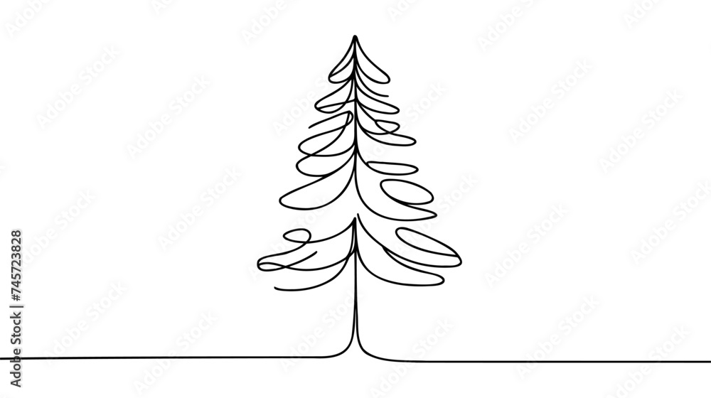 Christmas pine fir tree line art. Continuous one line drawing. Vector illustration minimalistic design. 2025 year. Christmas pine fir tree line art. Continuous one line drawing. Vector illustration minimalistic design. 2025 year.