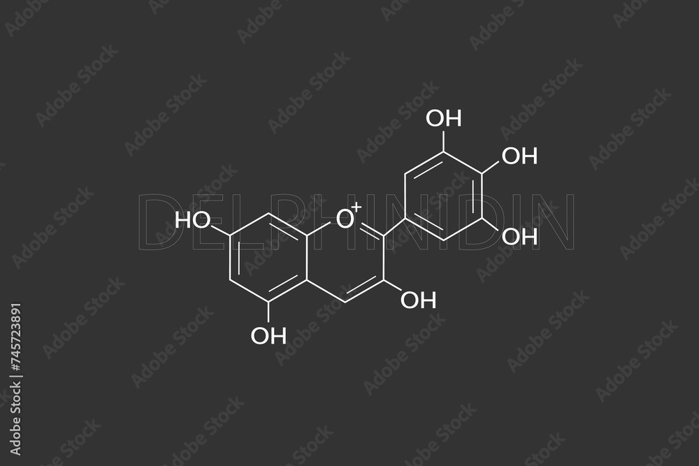 Delphinidin molecular skeletal chemical formula Delphinidin molecular skeletal chemical formula