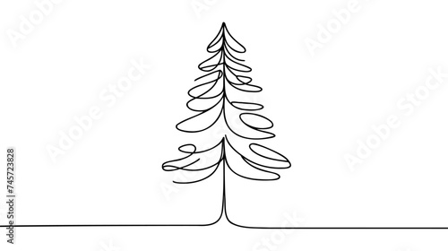 Christmas pine fir tree line art. Continuous one line drawing. Vector illustration minimalistic design. 2025 year.