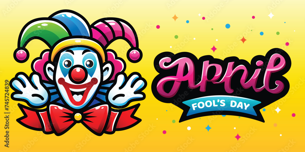 Fototapeta premium April fool's day, Clown Character, Colorful vector illustration, banner flat design