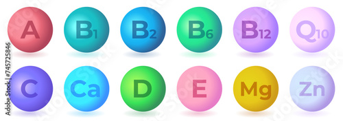 Set of Multi Vitamin complex icons.