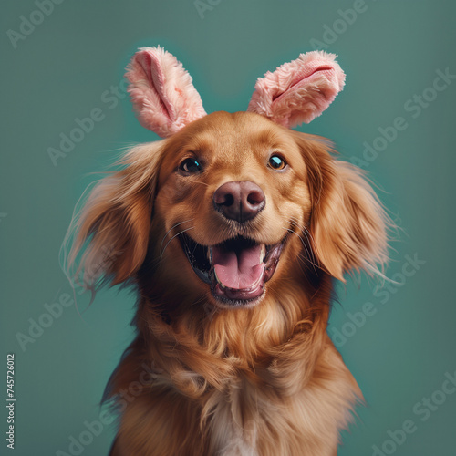 happy dog wearing easter bunny ears