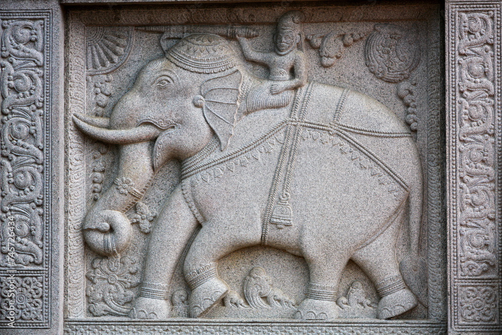 Elephant Stone Relief Carving at the Temple of the Sacred Tooth Relic