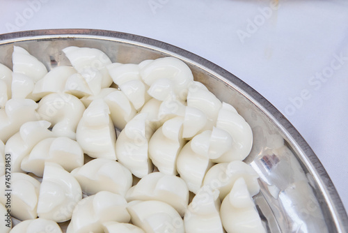 Close-up of white coconut jelly in the bowl