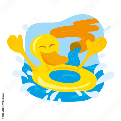 Cartoon drawing of a swimming ring in the outdoor pool having fun