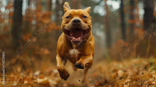 A brown pit bull that is naturally combative.  Generative Ai. photo