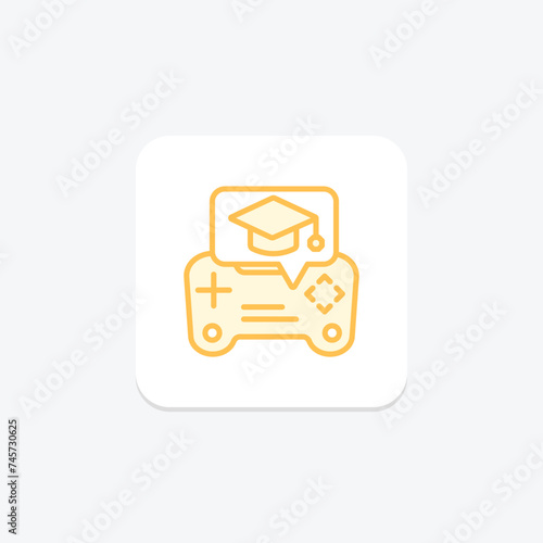 Gamification icon, educational gamification, gamified learning, game-based learning, game design duotone line icon, editable vector icon, pixel perfect, illustrator ai file