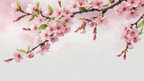 blossoming cherry tree border in watercolor style, isolated on a transparent background for design layouts