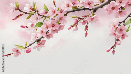 blossoming cherry tree border in watercolor style, isolated on a transparent background for design layouts © Fukurou