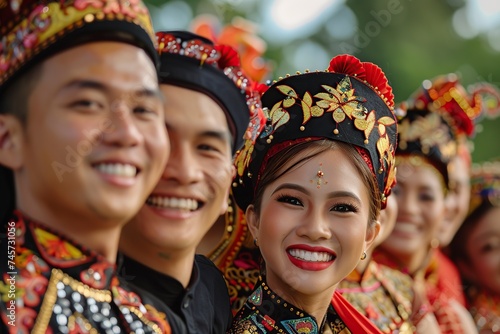 smiling woman and man dressed in traditional clothing in celebration