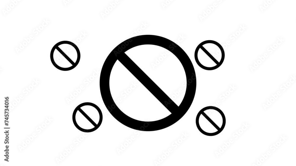 Zoom in and out animation the stop symbol. Large black symbol in the center and four small symbols around. Seamless looped 4k animation on white background Zoom in and out animation the stop symbol. Large black symbol in the center and four small symbols around. Seamless looped 4k animation on white background