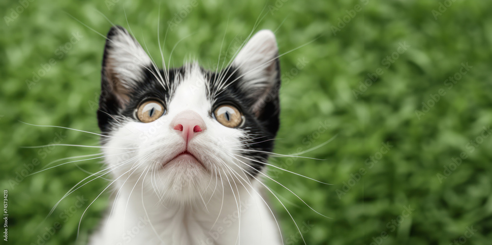 Curiosity Embodied in a Feline: Striking Eyes, Green Backdrop