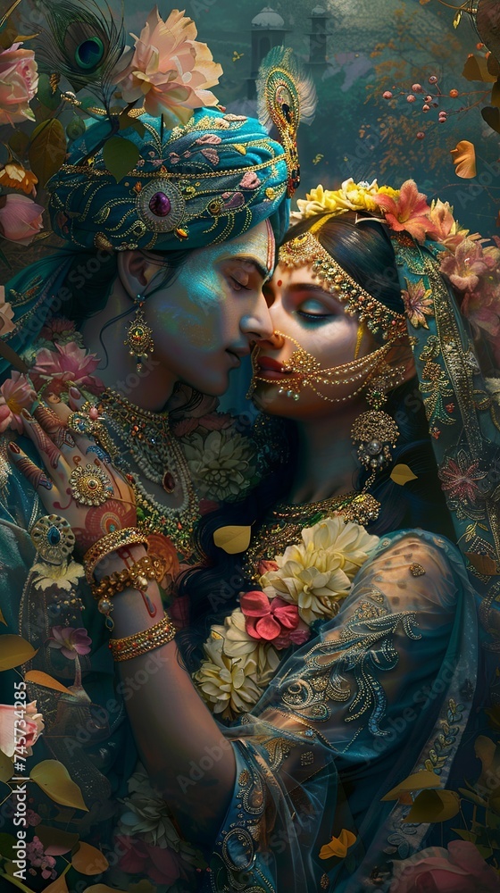 Shree Krishna and Radha, Generative ai - obrazy, fototapety, plakaty 