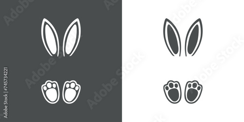 Logo con silueta de orejas y patas de conejo para felicitaciones y tarjetas de Pascua