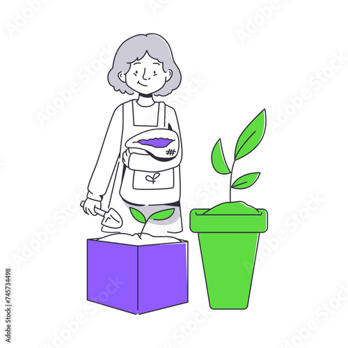 woman planted plant in pot