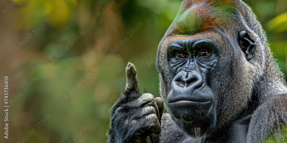 Obraz premium A Thoughtful funny Gorilla Pondering Existence In Its Natural Habitat