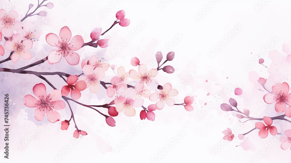 Scenic watercolor background, floral composition Sakura