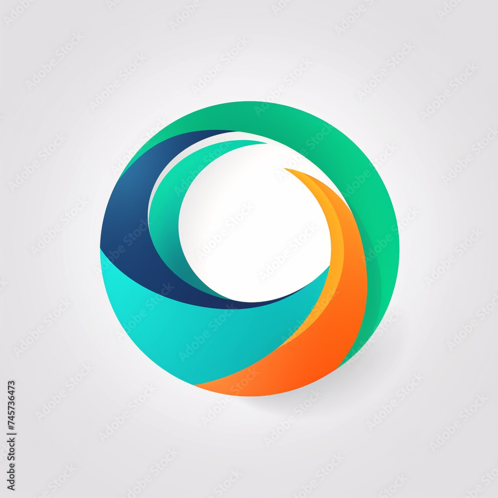 simple circular logo in blue, green and orange color, artistic, white inside and bench background сreated with Generative Ai simple circular logo in blue, green and orange color, artistic, white inside and bench background сreated with Generative Ai