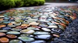 The glass cobblestone, in the form of ordinary stone, is used in landscape design on rockeries and Japanese stone gardens