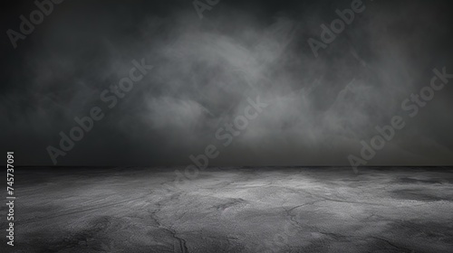 Texture dark concrete floor with mist or fog photo