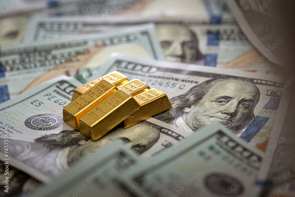 group gold bars and paper dollar bills as financial background group gold bars and paper dollar bills as financial background
