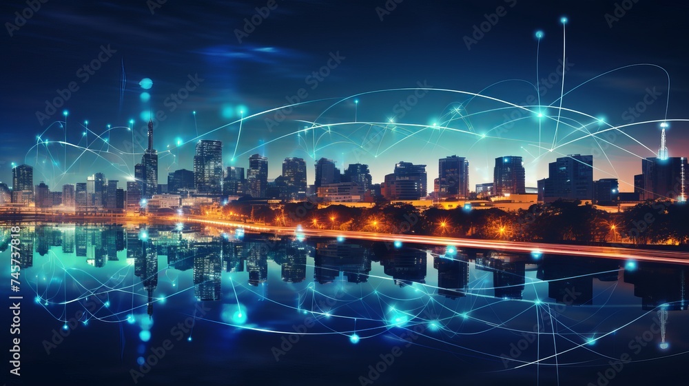Wifi icon and city scape and network connection concept, Smart city