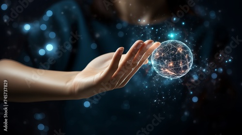 Woman hand touching The metaverse universe,Digital transformation conceptual for next generation technology era