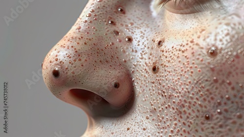 A realistic and detailed 3D render of a nose with blackheads and acne photo