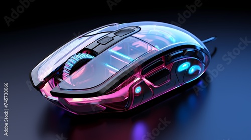 A futuristic computer mouse with holographic buttons, creating a sci-fi-inspired image. © Nature Lover