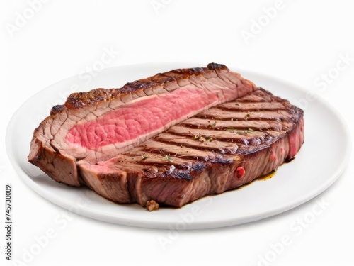 A Piece of Steak on a White Plate