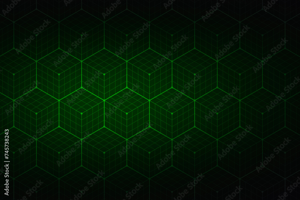 Dark green gradient cubed blockchain background gradient banner