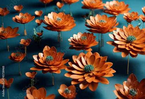 Clustered 3D flowers in a minimalistic style.