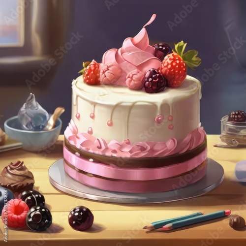 A Painting of a Cake on a Table