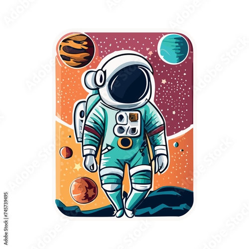 An upbeat cartoon astronaut exploring the surface of the moon