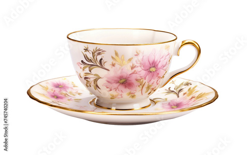 Charming Floral Tea Set with Delicate Flower Patterns Isolated on Transparent Background PNG.