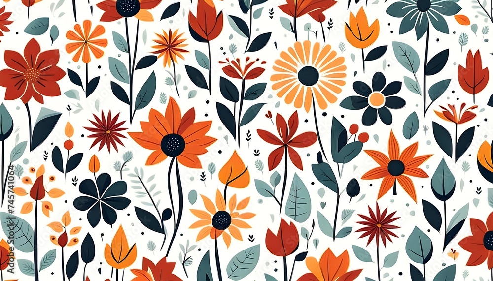 Flower Pattern in Scandinavian Art Style Background Wallpaper Flower Pattern in Scandinavian Art Style Background Wallpaper