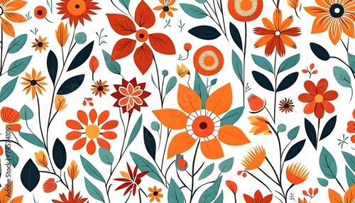 Flower Pattern in Scandinavian Art Style Background Wallpaper