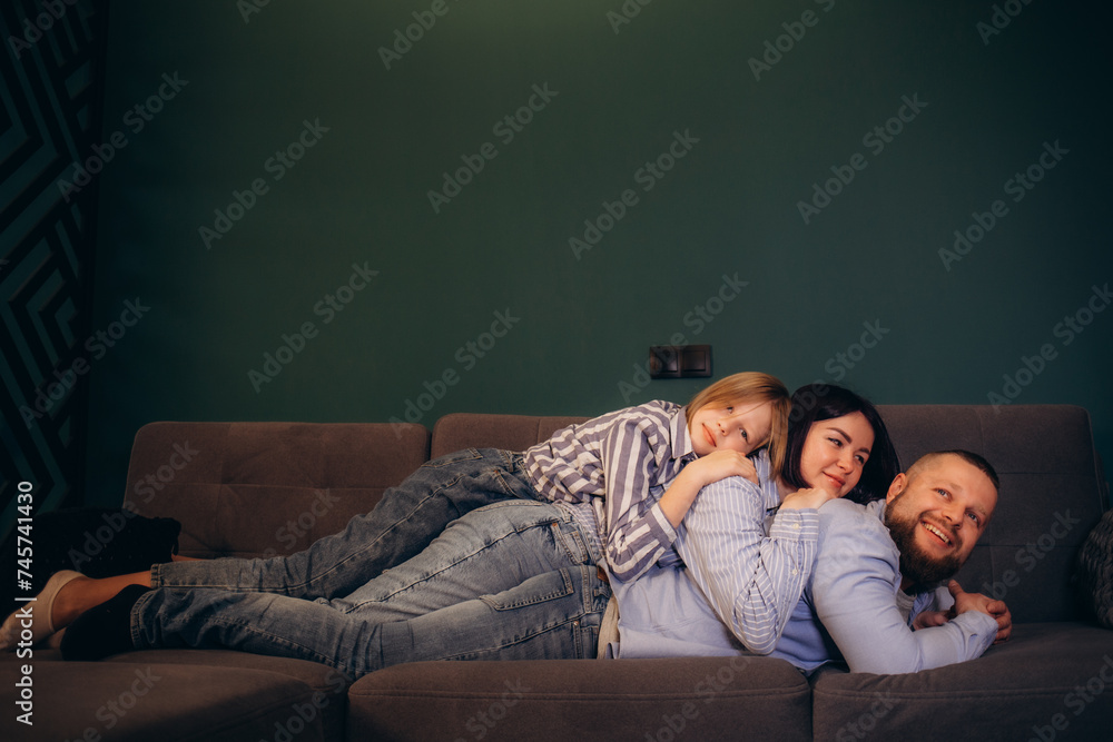 Happy family with daughters playing at home and weekend for family Happy family with daughters playing at home and weekend for family