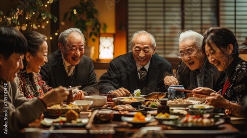 A traditional New Year's Eve dinner in Japan with all generations. © Exnoi