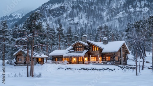 A white Christmas in a remote mountain cabin. © Exnoi