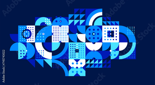 Trendy geometric vector motif over dark background, abstract geometry modular tiling composition, wallpaper 70s retro wallpaper, rhythmic dotted graphic design forms.