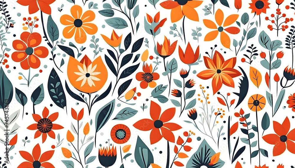 Flower Pattern in Scandinavian Art Style Background Wallpaper Flower Pattern in Scandinavian Art Style Background Wallpaper