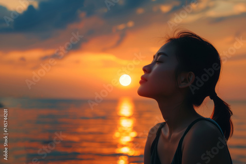 Girl enjoying tender moment at sunset during holiday © standret