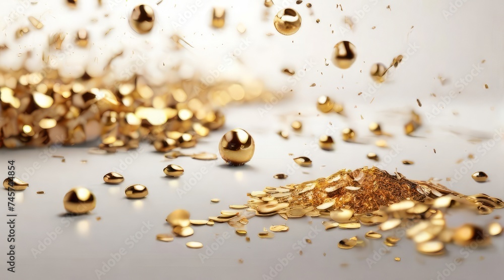 A Pile of Gold Flakes on a White Surface