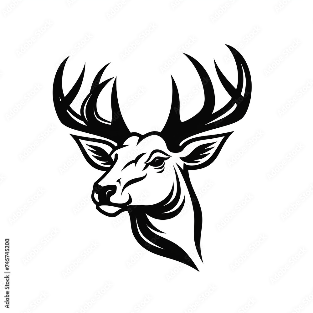 A simple logo black and white vector silhouette Deer cartoon, humourous, fine lines, white background сreated with Generative Ai A simple logo black and white vector silhouette Deer cartoon, humourous, fine lines, white background сreated with Generative Ai