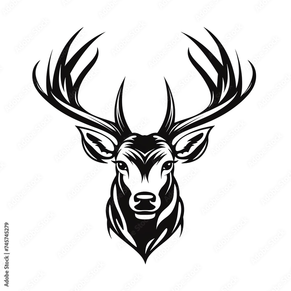 A simple logo black and white vector silhouette Deer cartoon, humourous, fine lines, white background сreated with Generative Ai A simple logo black and white vector silhouette Deer cartoon, humourous, fine lines, white background сreated with Generative Ai