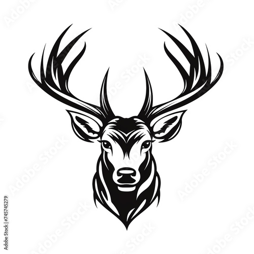 A simple logo black and white vector silhouette Deer cartoon, humourous, fine lines, white background сreated with Generative Ai © Andrii Yablonskyi